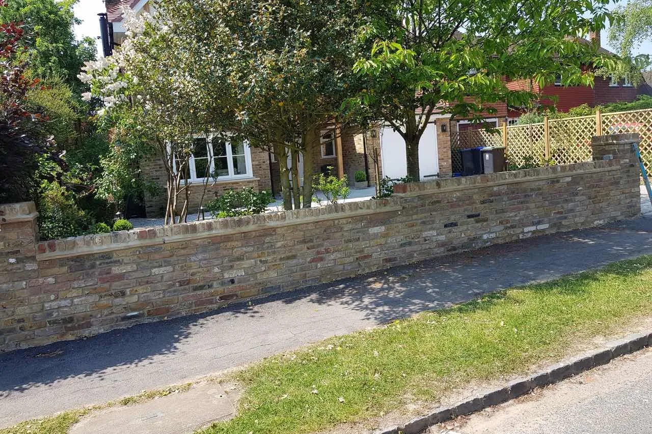 New brick front wall with a coping course, Farnham Royal, Slough, 2018