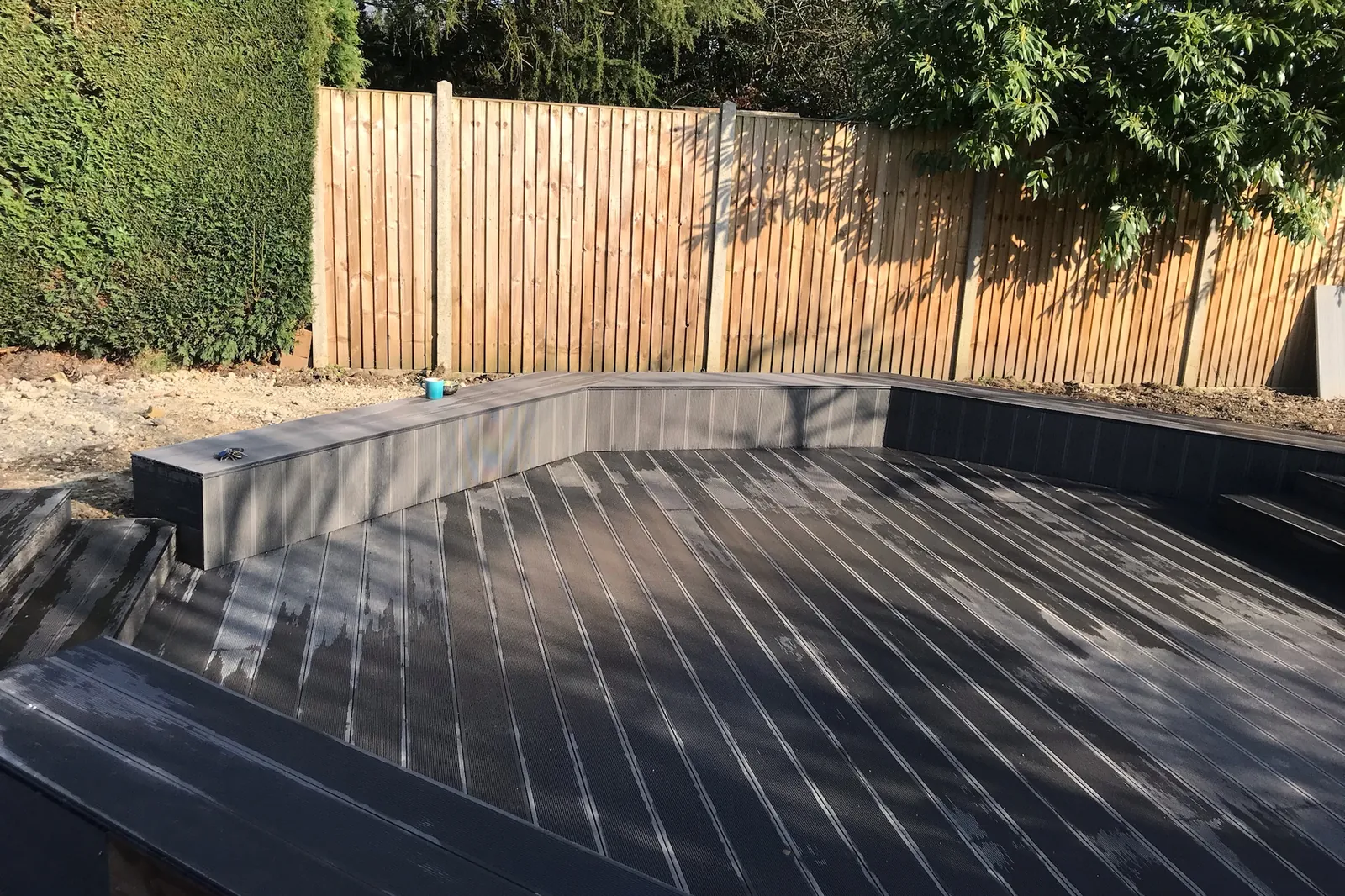 The finished deck against the new fence, Farnham Royal, Slough, 2021