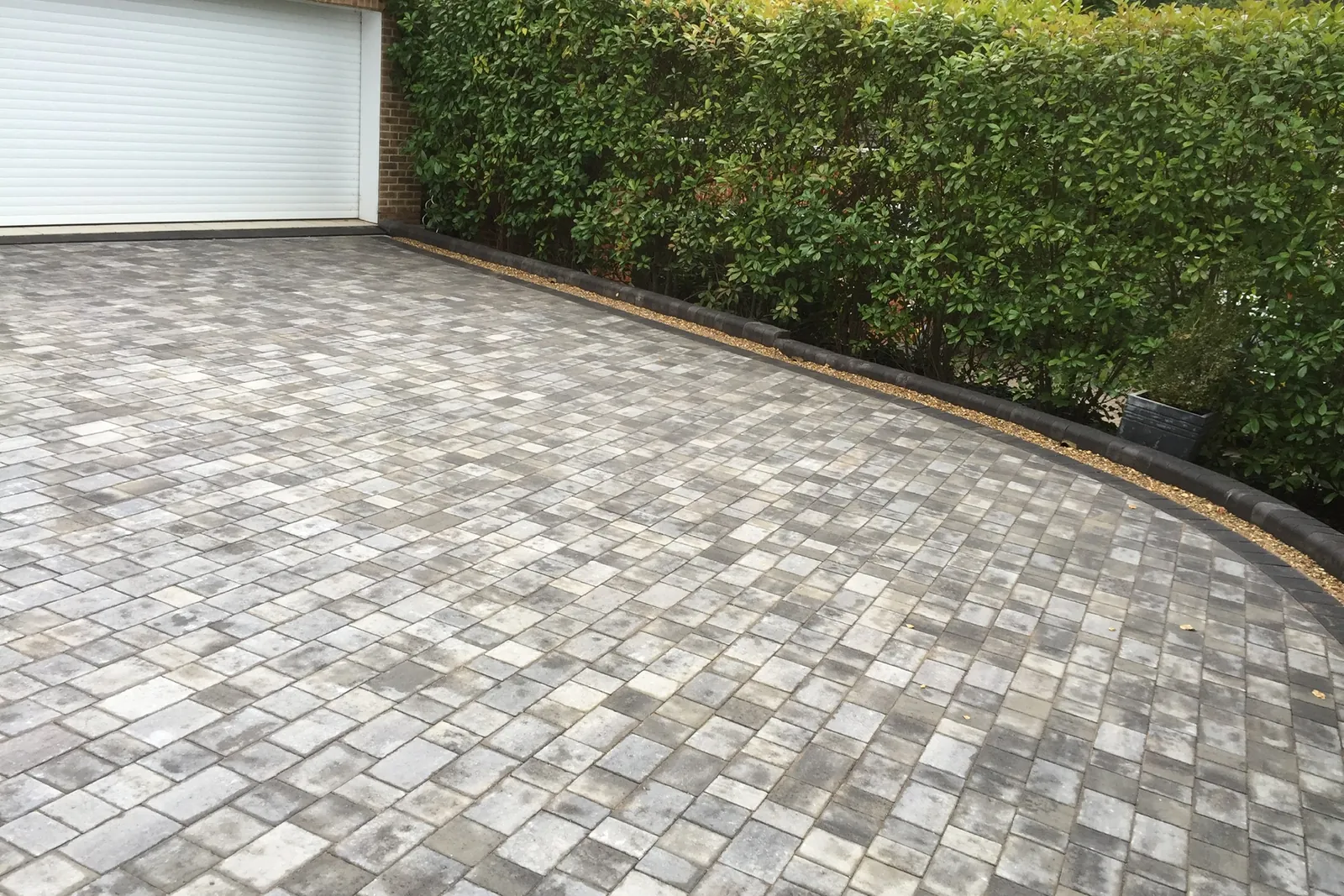 Grey block paving drive with a dark border, finished, Gerrards Cross, 2017