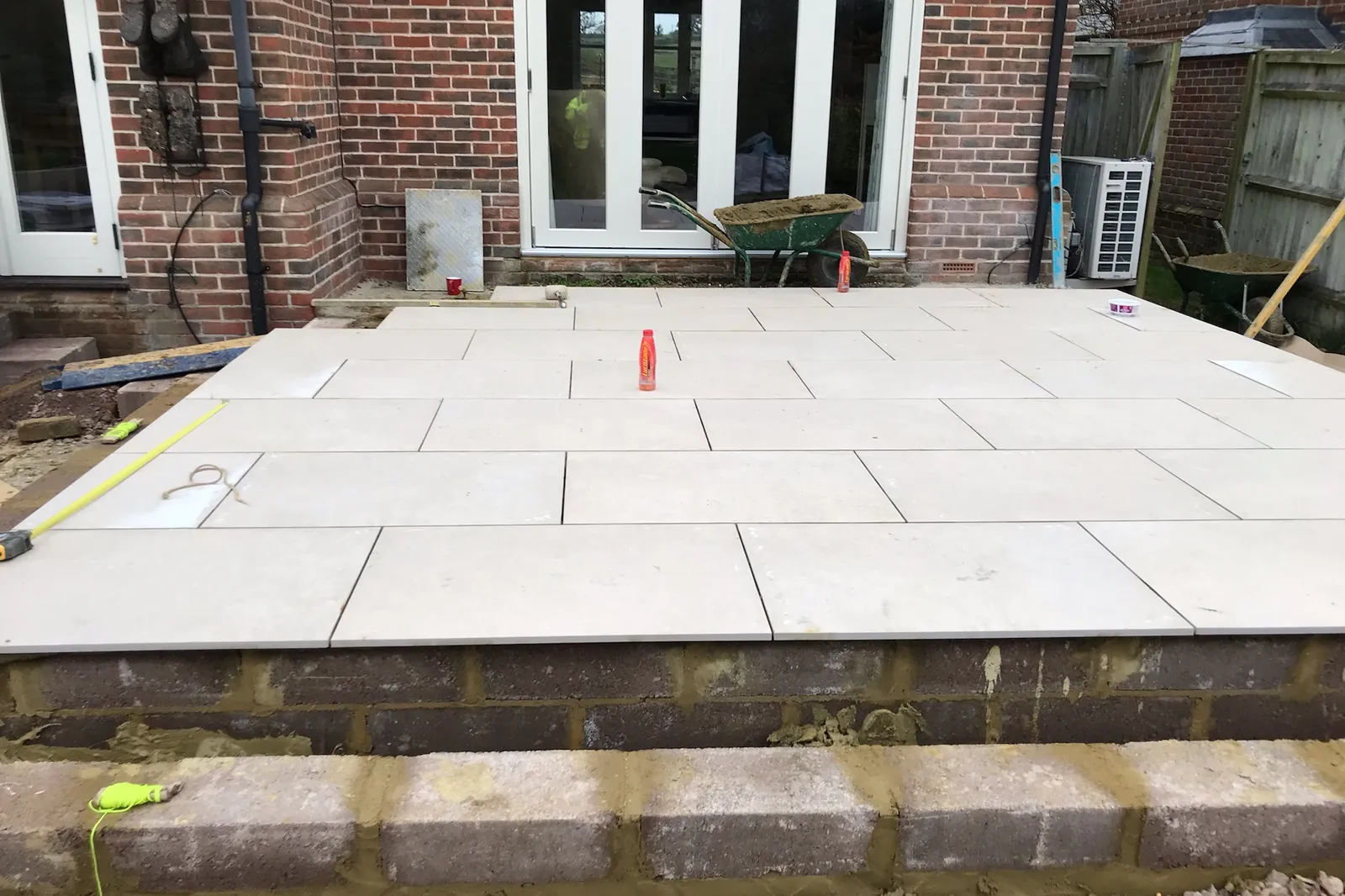 Brick base built and the first porcelain slabs laid, Marlow, 2021