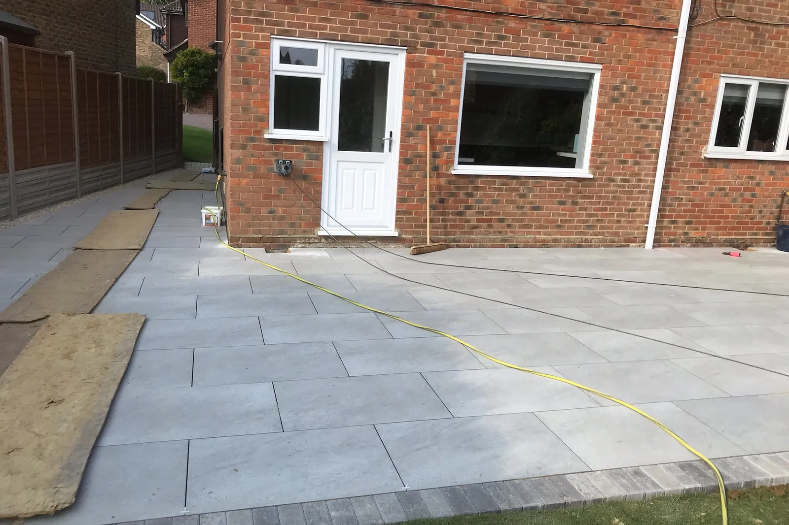 Porcelain patio laid along the back of the house, Wokingham, 2020
